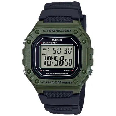 Casio Men's Water-resistant Black And Green Digital Watch - W-218h-3avcf