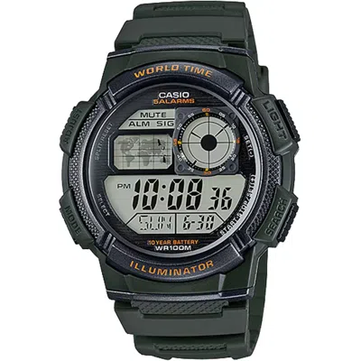 Casio Men's World Time Green Resin Digital Watch - Ae-1000w-3avcf In Pink
