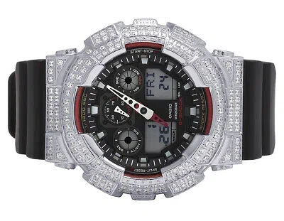 Pre-owned Casio Mens  G-shock Ga-100-1a4dr Digital 51mm White Simulated Diamond Watch 6 Ct