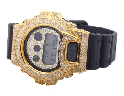 Pre-owned Casio Mens Shock 6900 Yellow Gold Finish White Simulated Diamond Watch 5.5 Ct