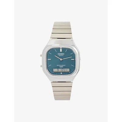 Casio Mens  Vintage Turquoise Dial Stainless-steel Quartz Watch In Metallic