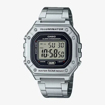 Casio Mens Silver Tone Stainless Steel Bracelet Watch W218hd-1av In Gray