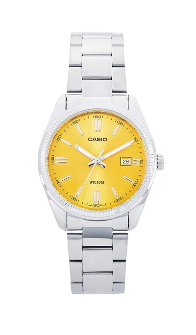 Casio Mtp1302 Series Watch In Silver & Yellow