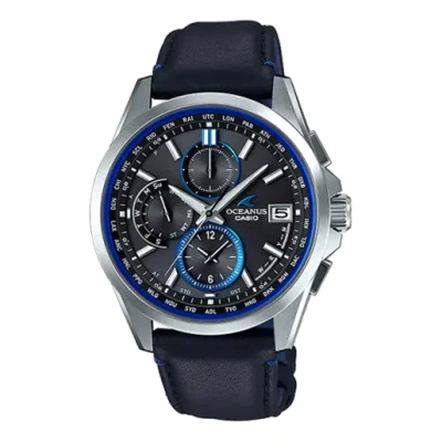Casio Oceanus Leather Strap Sapphire Men's Sapphire Crystal Mens In Blue