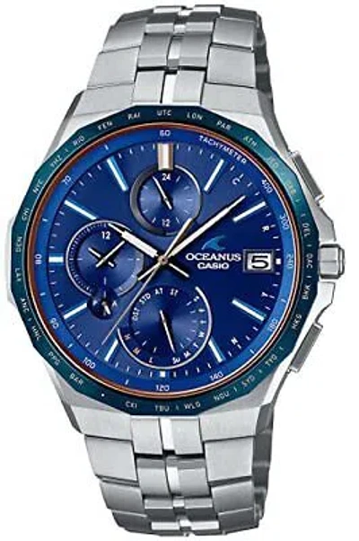 Pre-owned Casio Oceanus Ocw-s5000f-2ajf Blue Dial Manta Slim Case Chrono Men Watch