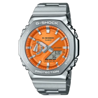 Pre-owned Casio Orologio  G-shock Serie G-steel Gm-2110d-4aer Orange/steel