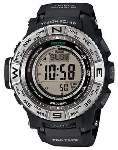 Pre-owned Casio Outdoor Pro Trek Solar Triple Sensor, Black Prw3500-1cr Watch