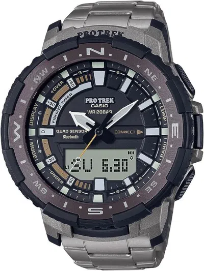 Pre-owned Casio Pro Trek Angler Line Smartphone Link Prt-b70t-7jf Men's Gray No Manual