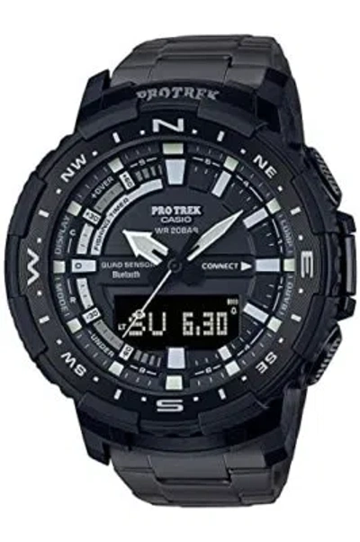 Pre-owned Casio Pro Trek Connected Prt-b70yt-1jf Bluetooth Mobile Titanium Band Men Watch