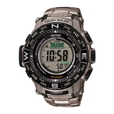 Casio Pro Trek Mens Atomic Time Digital Silver Tone Strap Watch Prw3500t-7cr In Green