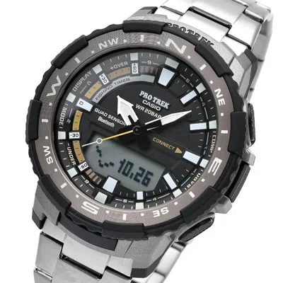 Pre-owned Casio Pro Trek Prt-b70t-7jf Bluetooth Titanium Band Watch Men's