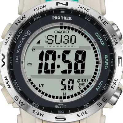 Pre-owned Casio Pro Trek Prw-35-7jf Climber Triple Sensor Digital Solar Atomic White Watch