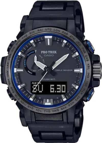 Pre-owned Casio Pro Trek Prw-61fc-1jf Climber Line Black Solar Composite Band Watch Men