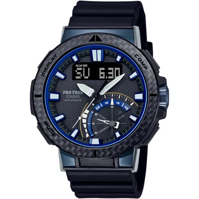 Pre-owned Casio Protrek Prw-73x-1jf Angler Line Carbon Bezel Radio Solar Watch Black 47mm