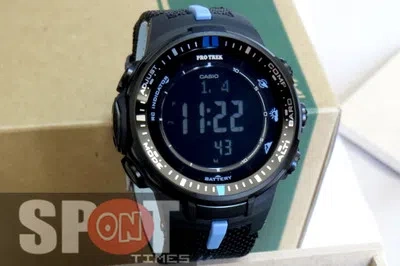 Pre-owned Casio Protrek Triple Sensor Cordura Band Men's Watch Prw-3000b-1 Prw3000b 1