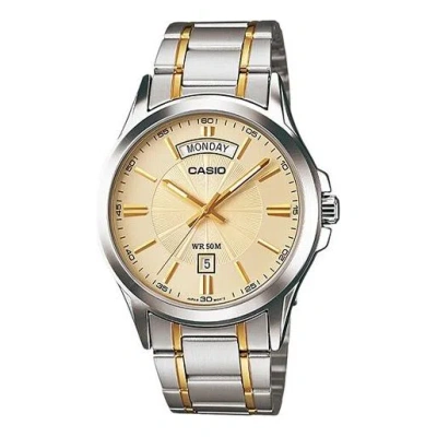 Casio Quartz Unisex Gold Dialsilver Strap Mens Goldsilver Analog In Metallic