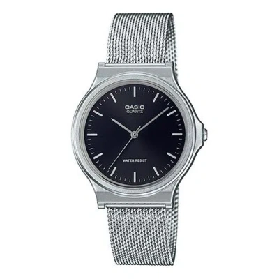 Casio Quartz Waterproof Black Dialsilver Mens Blacksilver Analog In Metallic