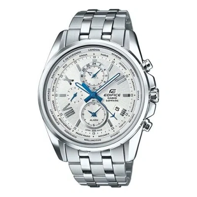 Casio Quartz Waterproof Edifice Stainless Steel Strap White Dial Mens White Analog In Metallic