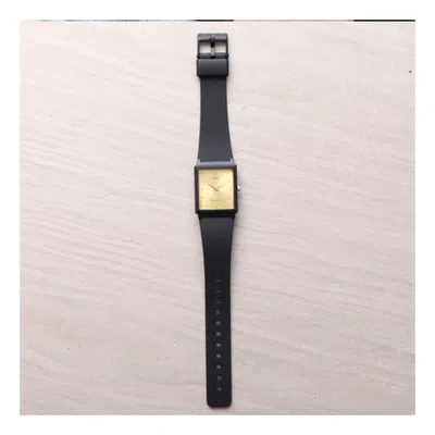 Casio Quartz Waterproof Gold Dialblack Strap Mens Goldblack Analog In Black