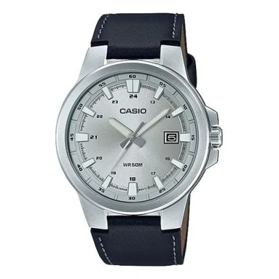 Casio Quartz Waterproof Mens Silver Analog In Black