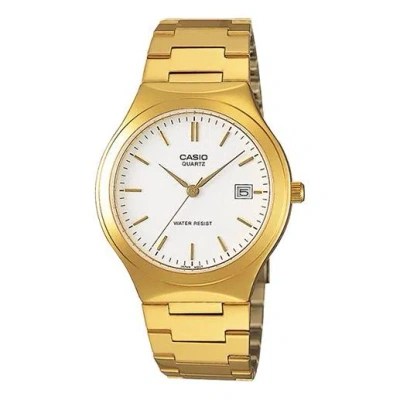 Casio Quartz Waterproof Mens White Analog In Gold