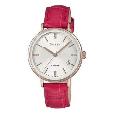 Casio Quartz Waterproof Sheen Sapphire Crystal Red Analog In White