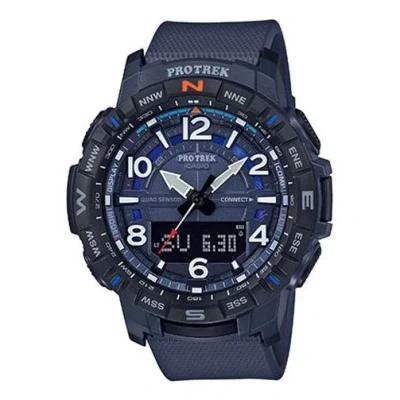 Casio Quartz Waterproof Sports Mens Blue Analog/digital Combo In Burgundy