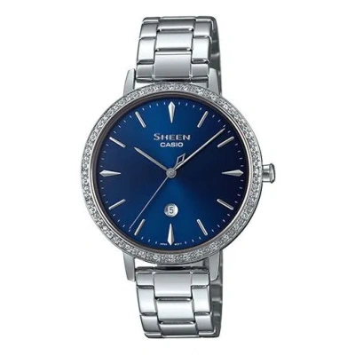 Casio Sapphire Crystal Sheen Waterproof Stainless Steel Strap White/blue Analog In Metallic