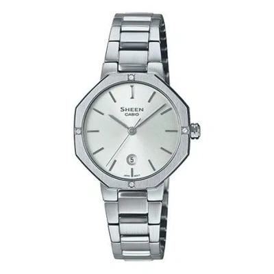Casio Sheen Analog Octagonal Watch 'silver White' In Metallic