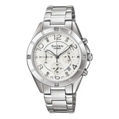 Casio Sheen Series Quartz She-5021d-7a /white Silver Analog In Metallic