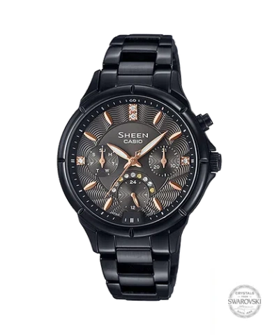 Pre-owned Casio Sheen She-3047b-1a Swarovski® Crystals Elegant Styles Ladies' Watch