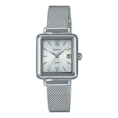 Casio Sheen Solar Powered Waterproof Quartz Sapphire Crystal Silver Analog In Metallic