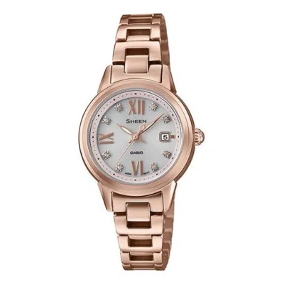 Casio Sheen Solar Powered Waterproof Quartz Sapphire Crystal White Analog In Pink