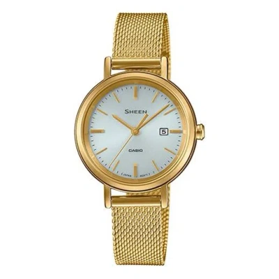 Casio Sheen Waterproof Quartz Sapphire Crystal Solar Powered Silver Dialgold Strap Silvergold Analog In Gold