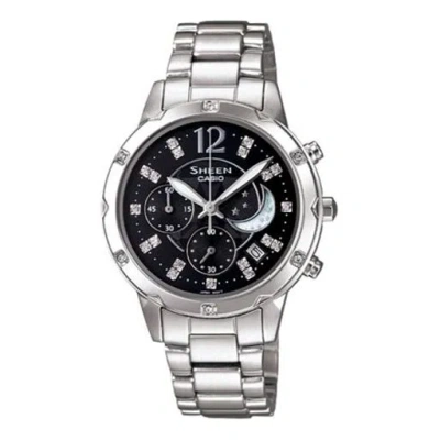 Casio Sheen Waterproof Stainless Steel Strap Black Analog In Metallic