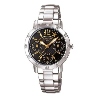 Casio Sheen Waterproof Stainless Steel Strap Black Analog In Metallic