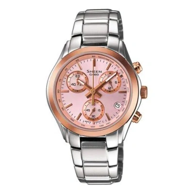 Casio Sheen Waterproof Stainless Steel Strap Pink Analog In Silver