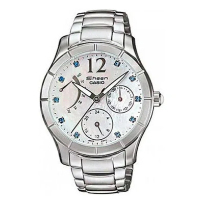 Casio Sheen Waterproof Stainless Steel Strap White Analog In Metallic