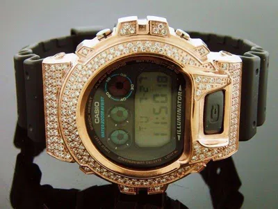 Pre-owned Casio Shock High Quality Cz White Crystal Rose Gold Case Watch Black Face