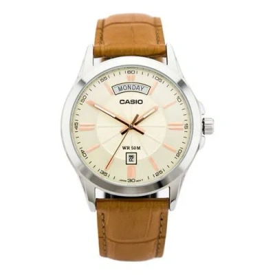 Casio Sportses Business Es Creamy/brown Quartz Waterproof Unisex Mens Gold Analog