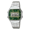 Casio Square Retro Camouflage Dial Stainless Steel Strap Unisex Watch Analog In Metallic