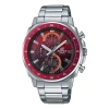 Casio Stainless Steel Strap Edifice Red Watch Dial Mens Red Analog In Metallic