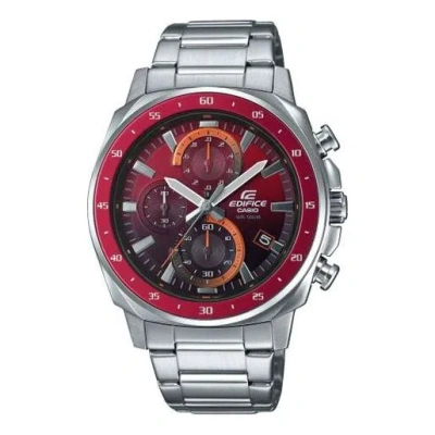 Casio Stainless Steel Strap Edifice Red Watch Dial Mens Red Analog In Metallic