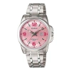 Casio Stainless Steel Strap Pink Analog In Metallic