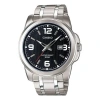 Casio Stainless Steel Strap Quartz Waterproof Black Dial Mens Black Analog In Metallic