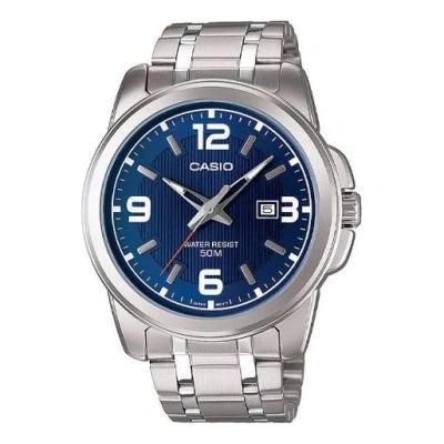 Casio Stainless Steel Strap Quartz Waterproof Mens Silverblue Analog In Metallic