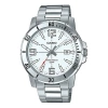 Casio Stainless Steel Strap Quartz Waterproof Mens Silverwhite Analog In Metallic