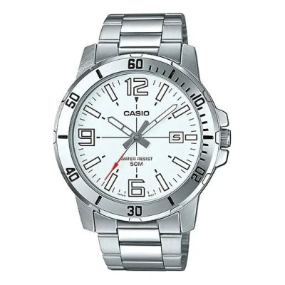 Casio Stainless Steel Strap Quartz Waterproof Mens Silverwhite Analog In Metallic