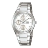Casio Stainless Steel Strap Quartz Waterproof Mens Silverwhite Analog In Metallic