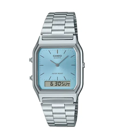 Casio Unisex Japanese Quartz Vintage Stainless Steel Watch 29.8mm In Blue